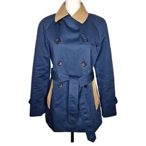 Coach - navy with tan leather trim - short trench coat